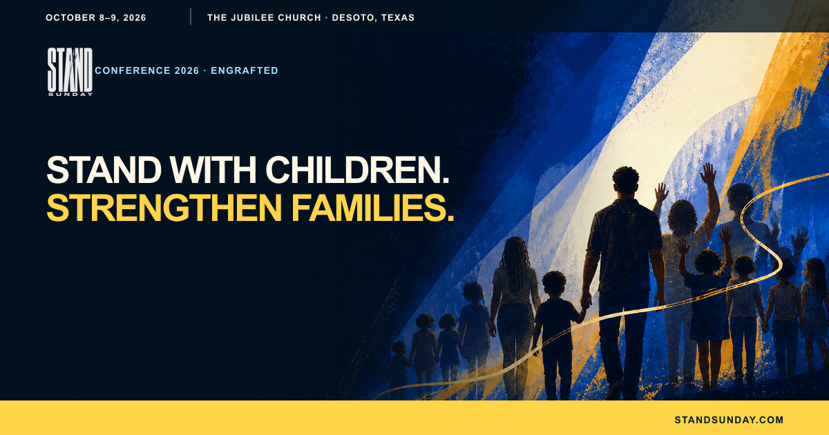 Stand Sunday Conference invitation reading Stand with children, strengthen families