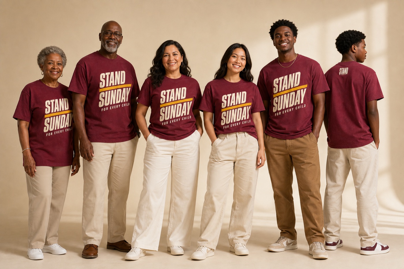 Models wearing the Motion Stand Sunday Stand Sunday shirt design