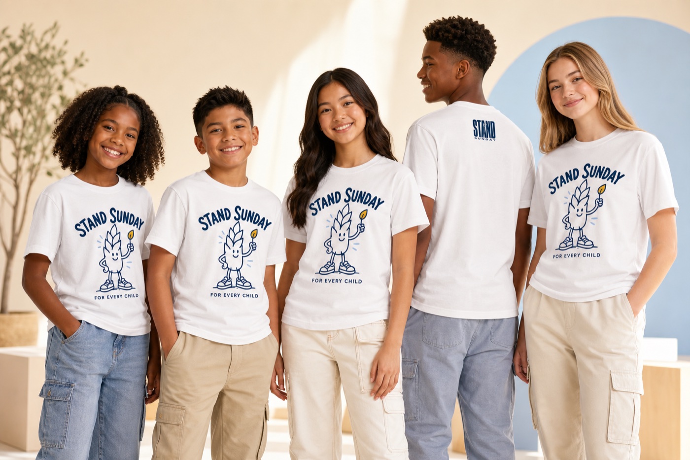 Models wearing the Youth Sprout Stand Sunday shirt design